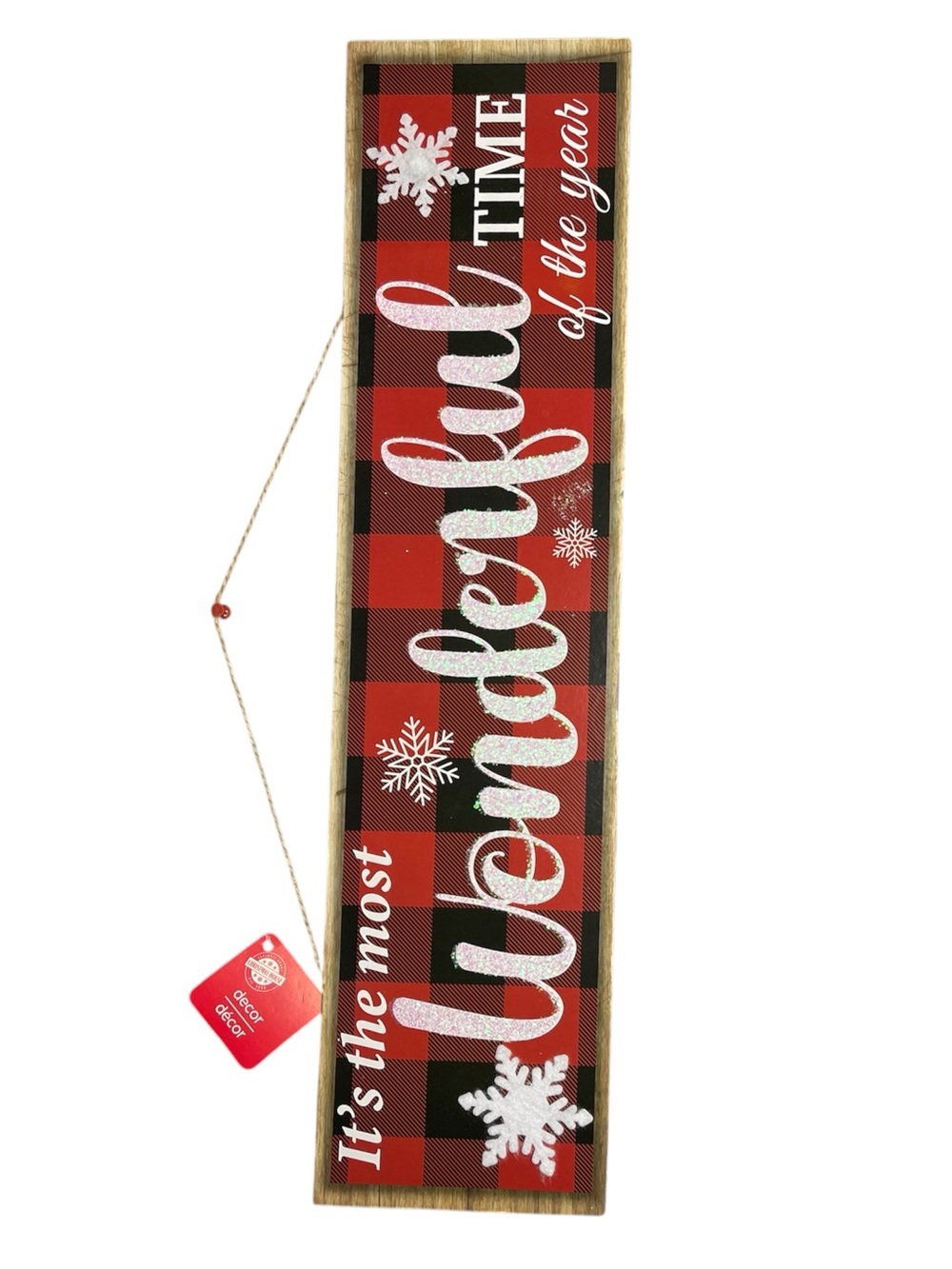 NWT Christmas House Buffalo Plaid Wood Sign Hanging Holiday Decor Most Wonderful - Picture 2 of 4